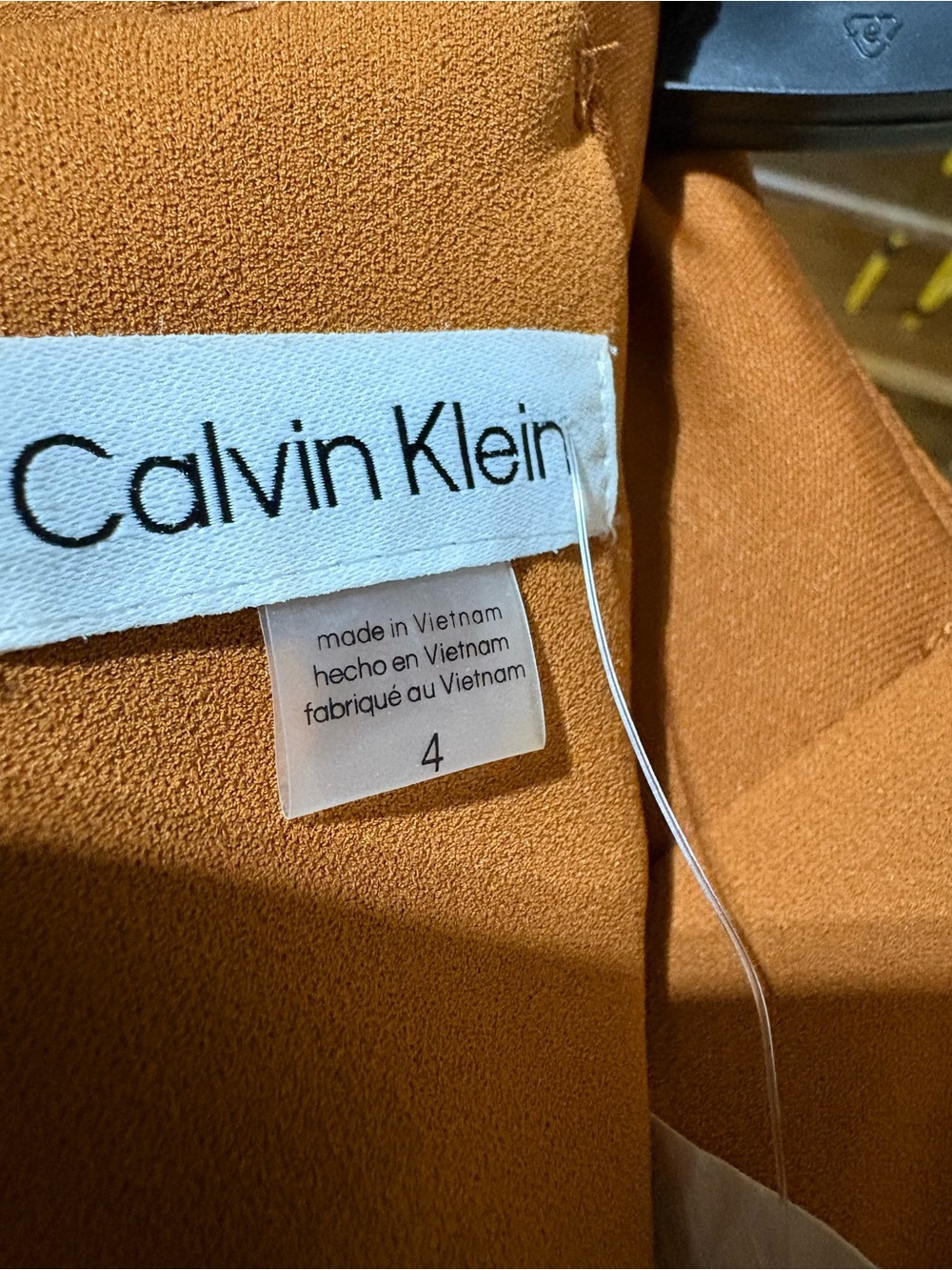Calvin Klein Rust Pleated Puff-Sleeve Midi Dress - Picture 3 of 4